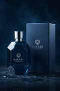Citrus Neroli Bloom navy blue hexagonal geometric perfume bottle with Safari Fragrance branding